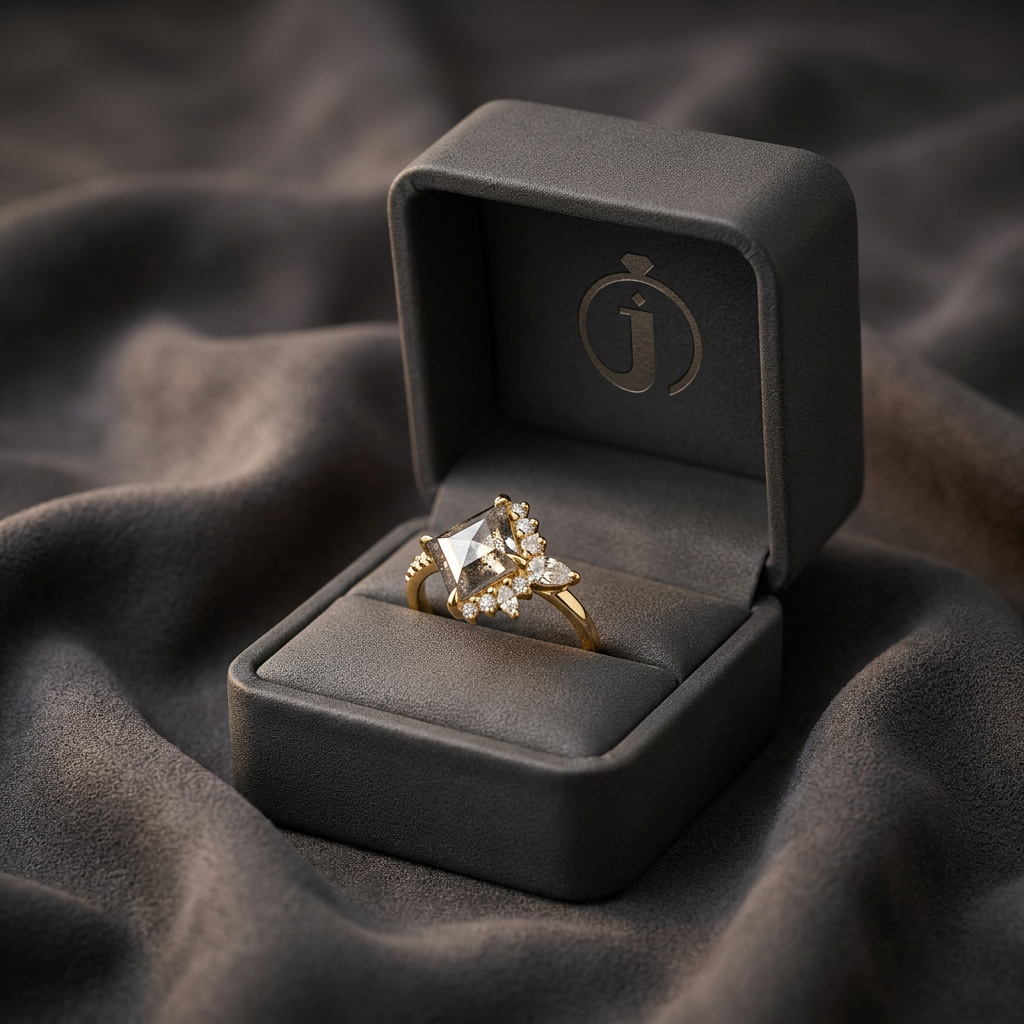 1.65 CT Kite & Round Cut Salt and Pepper Diamond Cluster Ring