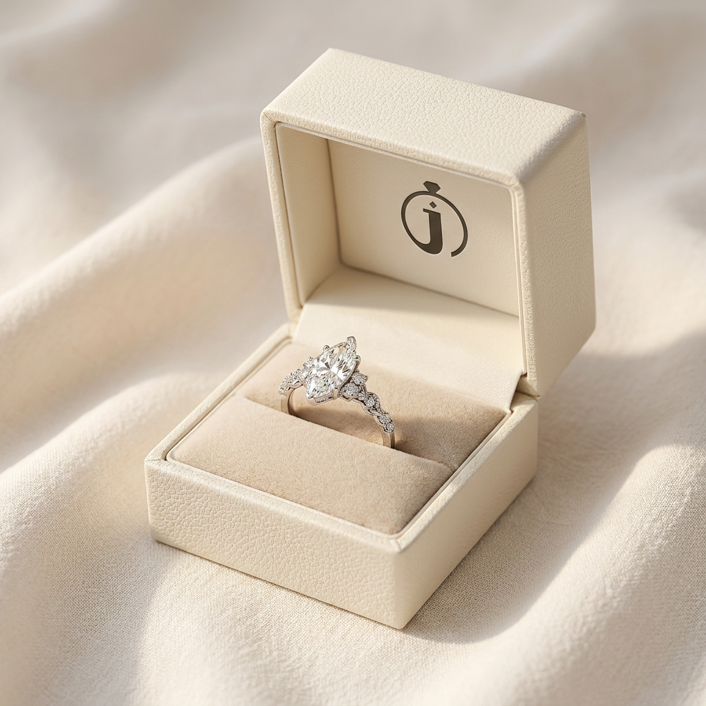 Lab Grown 1.50 CT Marquise Cut Diamond Leaf Accent Solitaire Ring