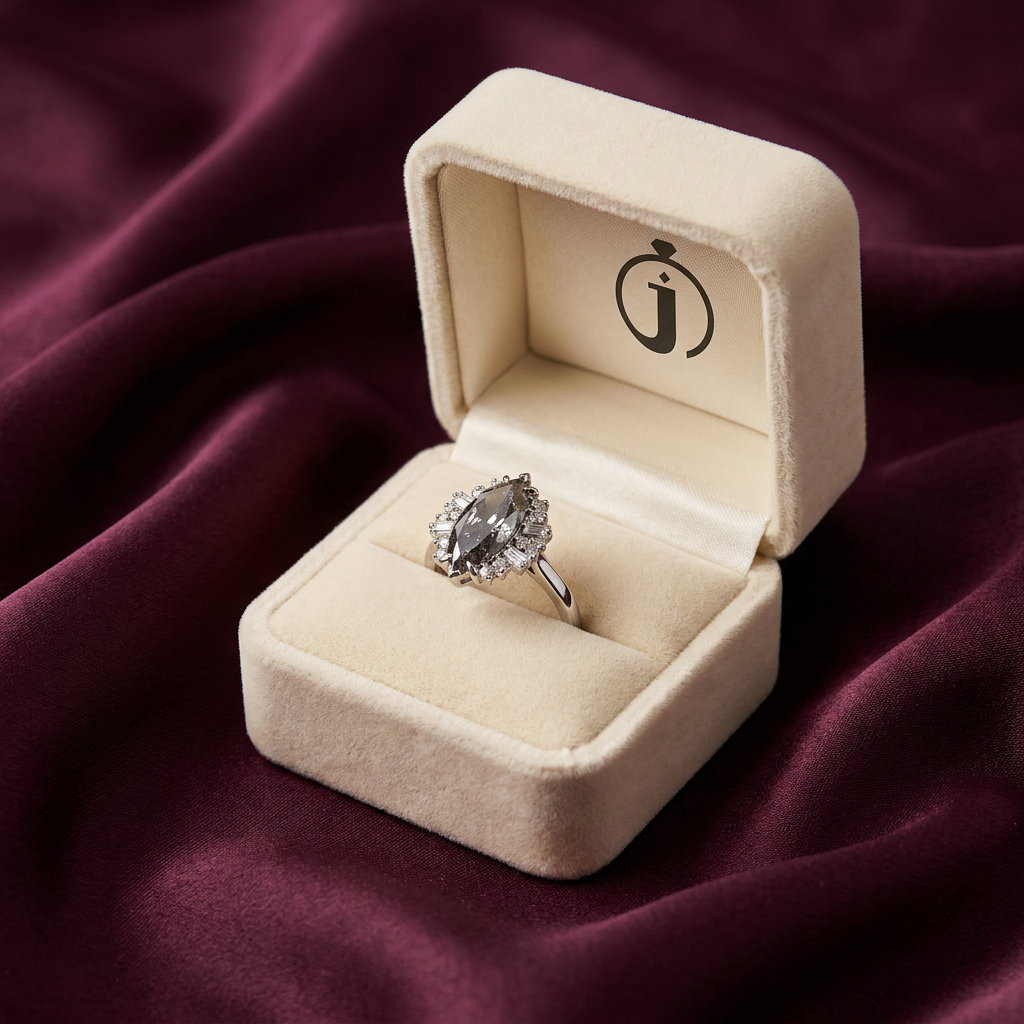 1.45 CT Marquise & Round Cut Salt and Pepper Diamond Cluster Ring