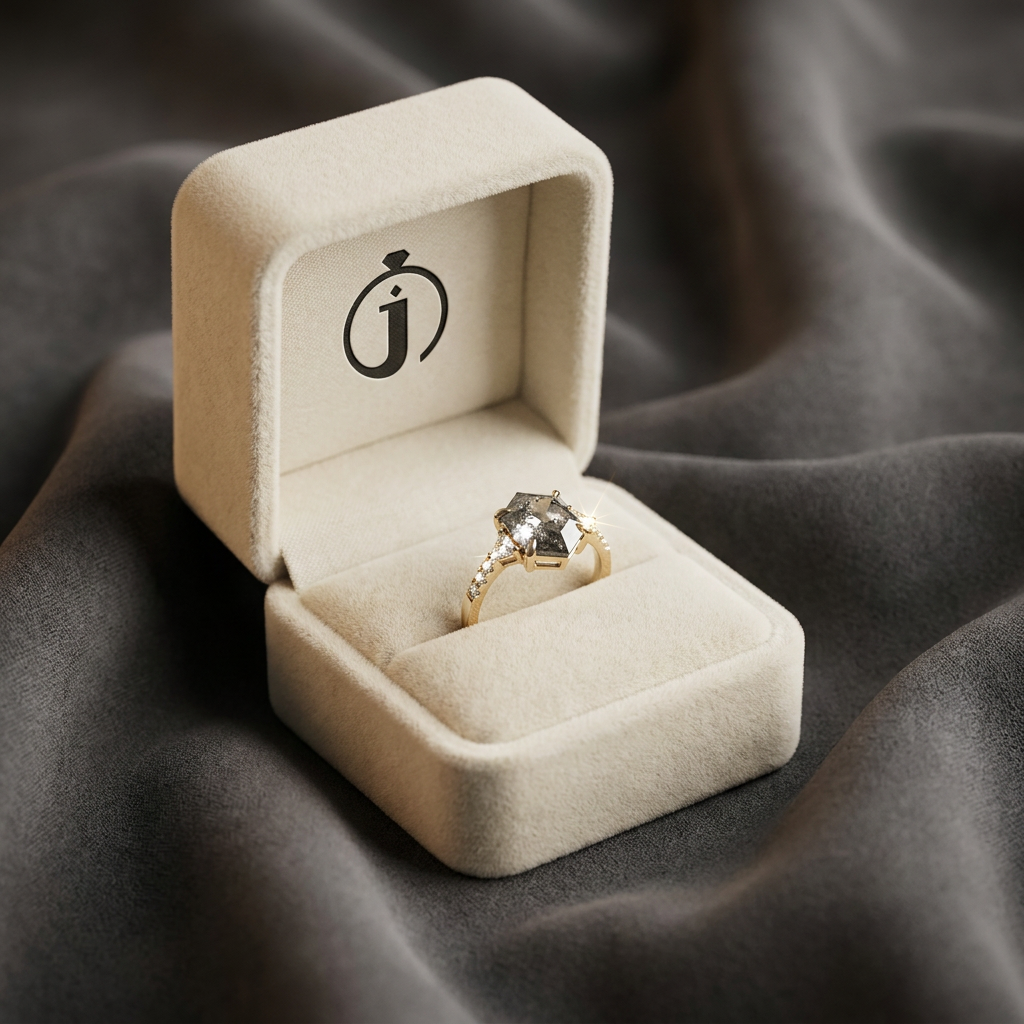 1.80 CT Hexagon & Triangle Cut Salt and Pepper Diamond Three Stone Ring