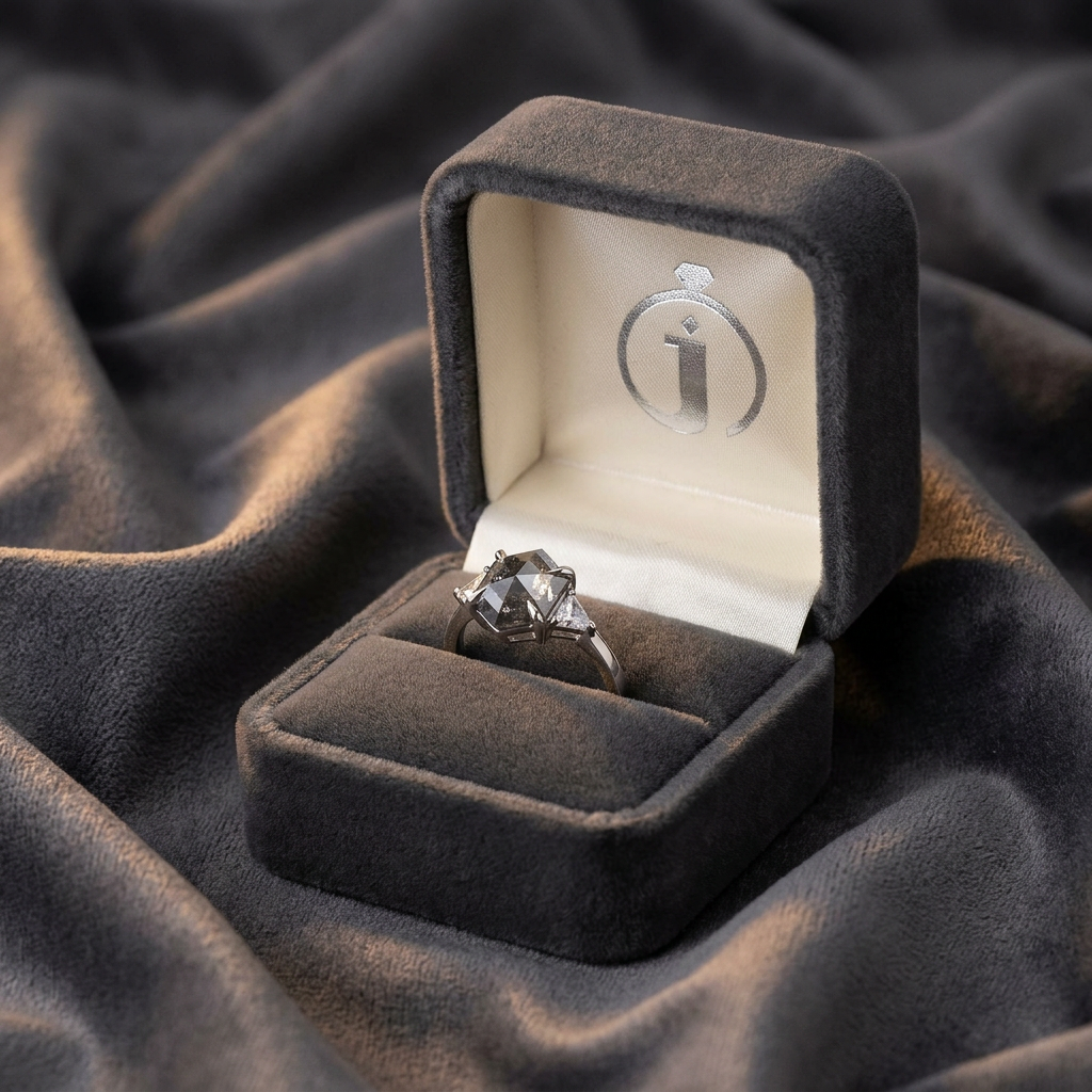 1.30 CT Hexagon & Triangle Cut Salt and Pepper Diamond Three Stone Ring (V2)