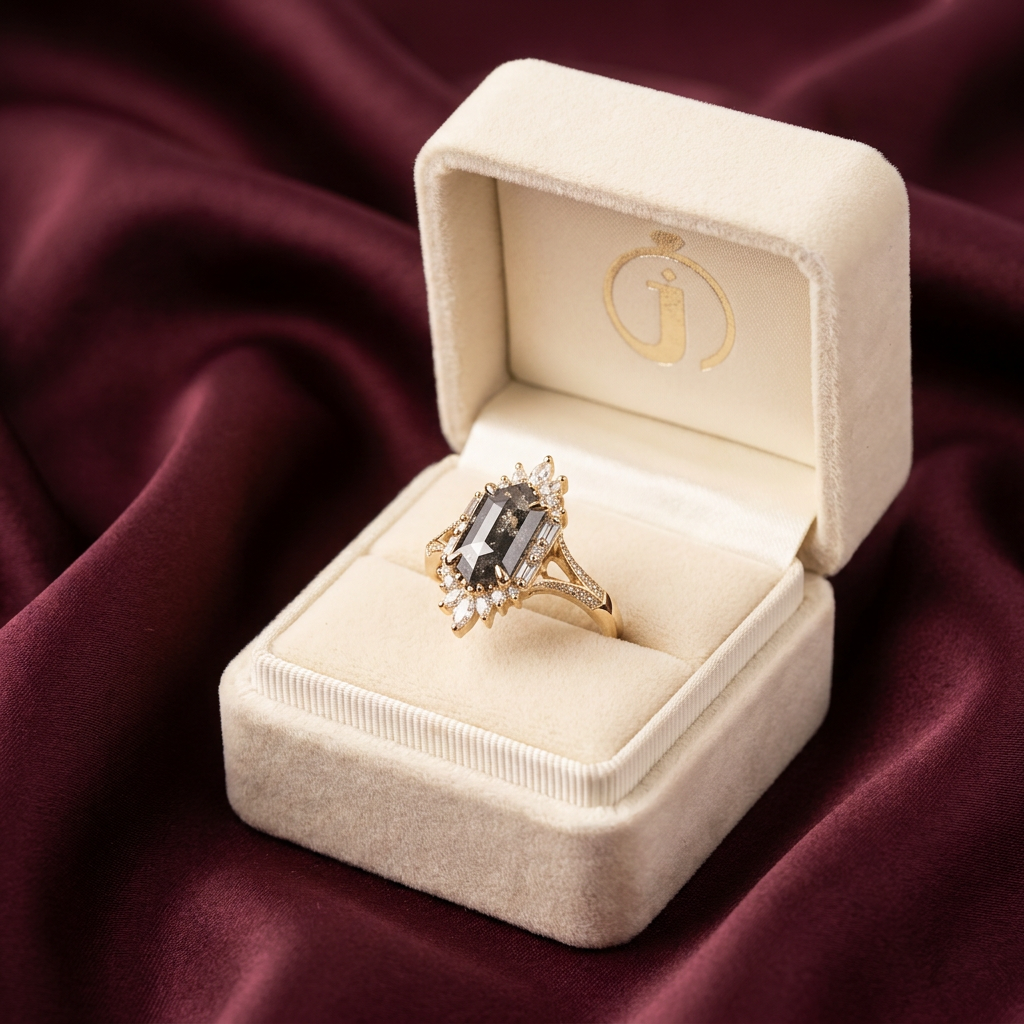 1.90 CT Hexagon & Round Cut Salt and Pepper Diamond Cluster Ring