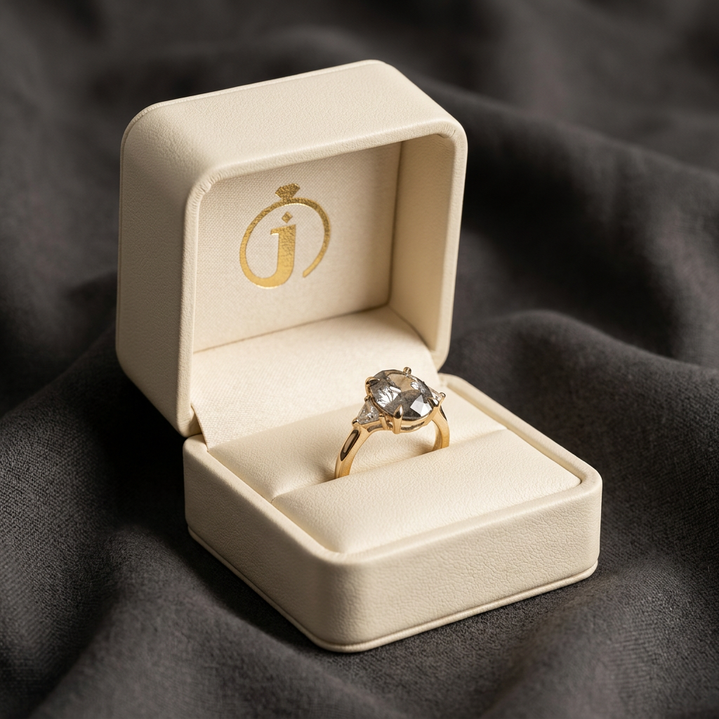 1.60 CT Oval & Triangle Cut Salt and Pepper Diamond Three Stone Ring