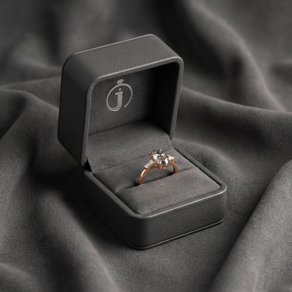 1.40 CT Hexagon & Tapered Baguette Cut Salt and Pepper Diamond Three Stone Ring