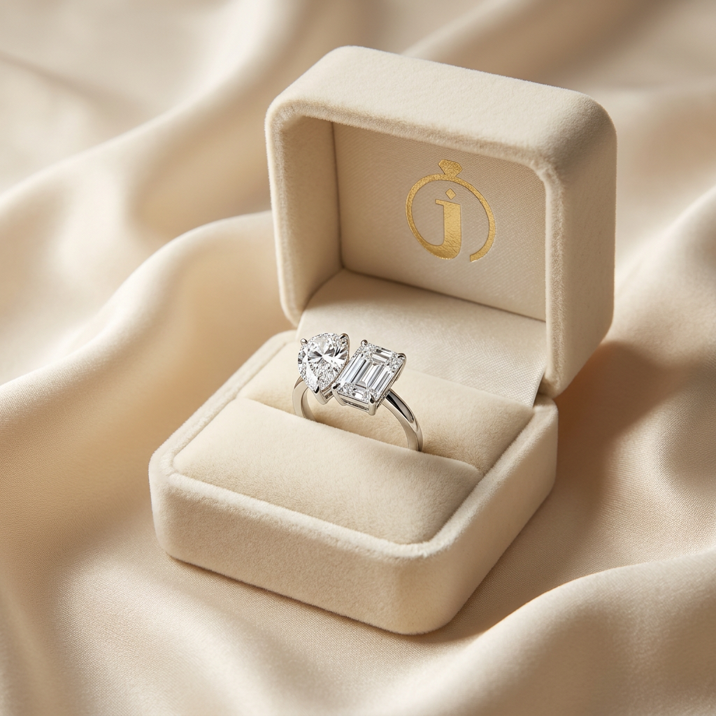 Moissanite 2.85 CT Pear & Emerald Cut Diamond Toi Et Moi Ring