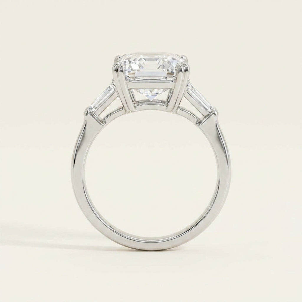 Moissanite 3.87 CT Asscher & Baguette Cut Diamond Three Stone Ring