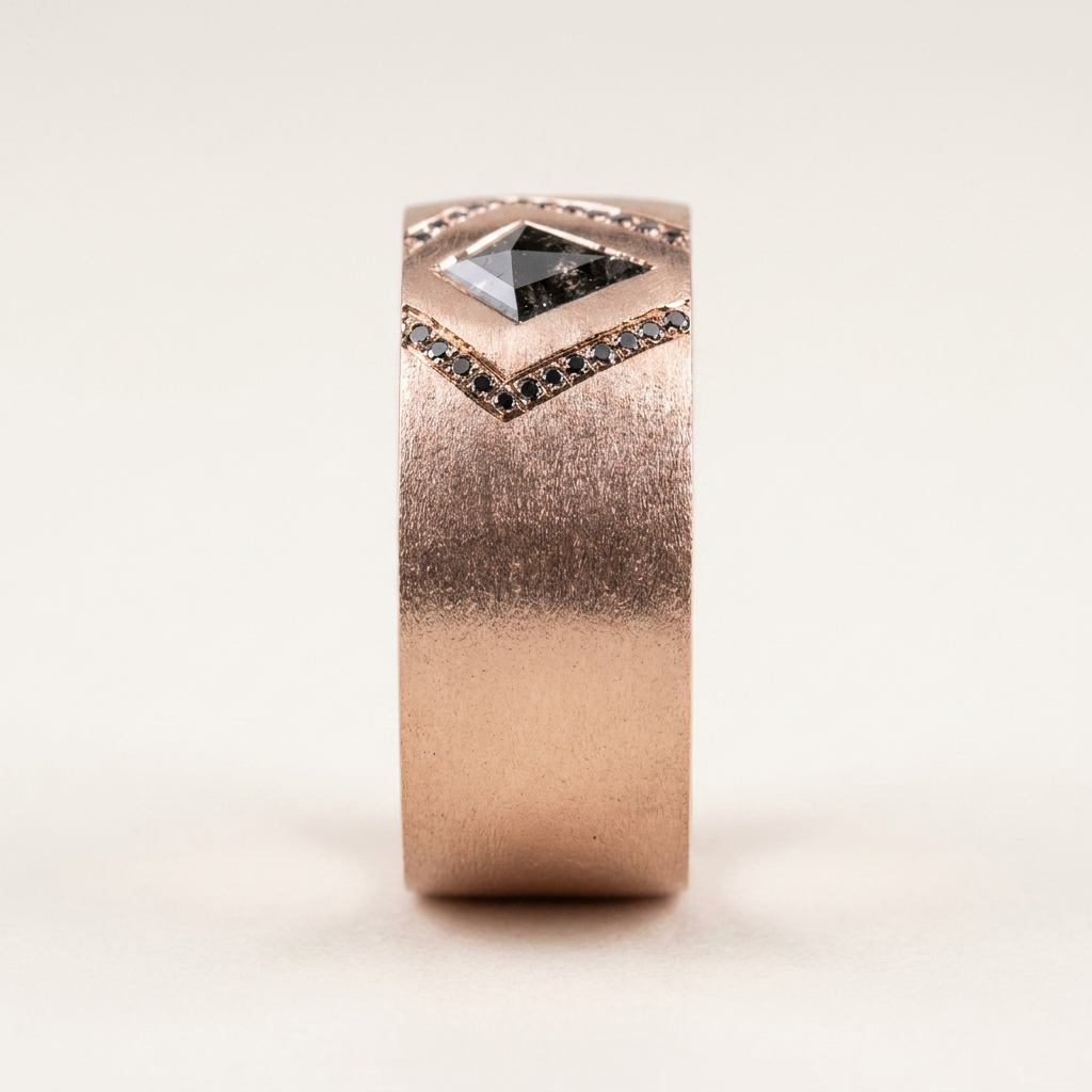0.10 CT Kite Cut Salt and Pepper Diamond Ring