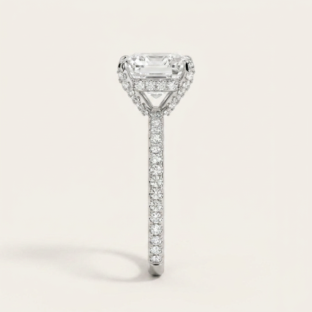 Moissanite 3.45 CT Asscher & Round Cut Diamond Solitaire Ring
