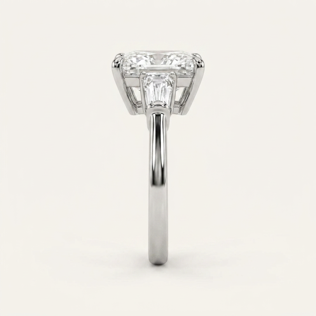 Moissanite 3.42 CT Princess & Tapered Cut Diamond Three Stone Ring