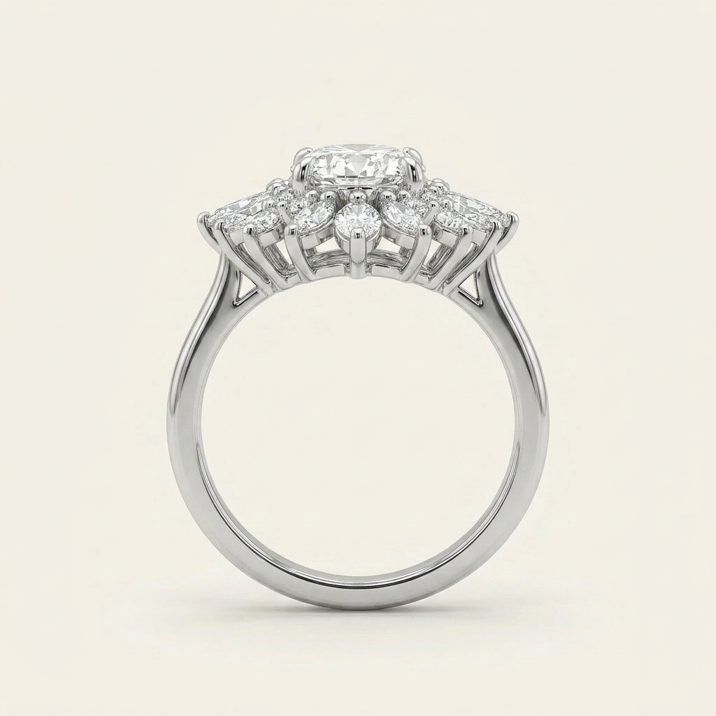 Moissanite 2.60 CT Oval & Round Cut Diamond Cluster Ring