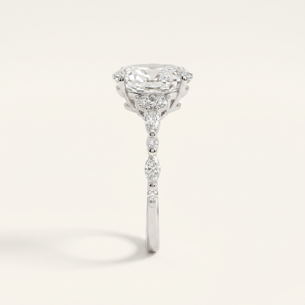 Moissanite 3.00 CT Oval & Round Cut Diamond Solitaire Ring (V-Midcentury)