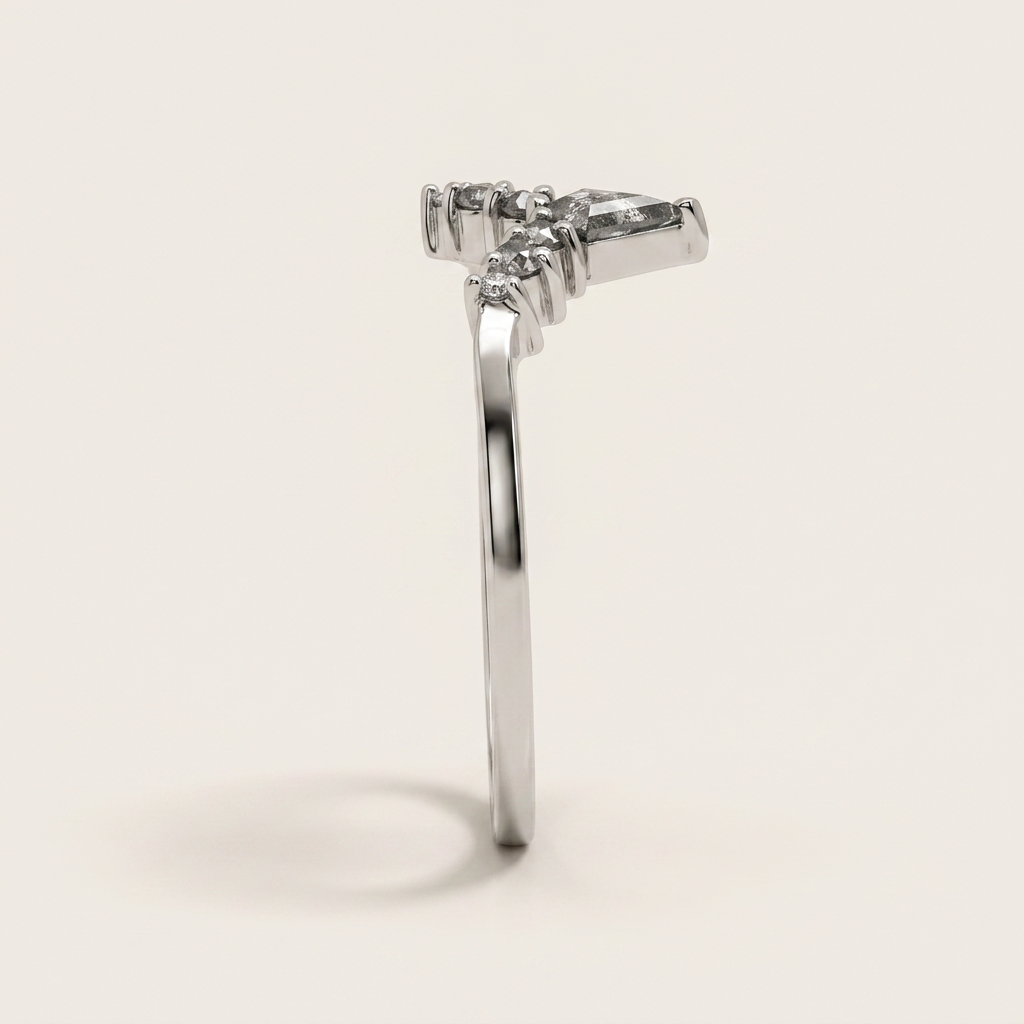 0.45 CT Kite & Round Cut Salt and Pepper Diamond Ring