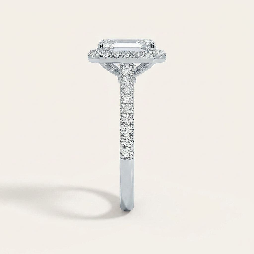 Moissanite 1.70 CT Emerald Cut Diamond Halo Ring