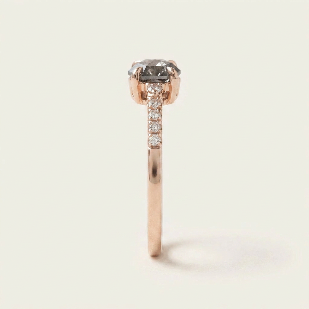 1.30 CT Hexagon Cut Salt and Pepper Diamond Solitaire Ring (V1)