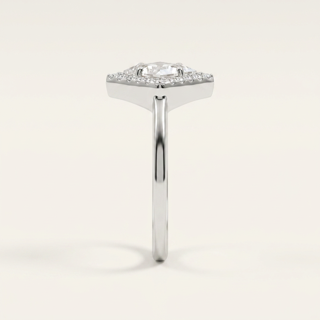 Moissanite 1.65 CT Lozenge Cut Diamond Halo Ring