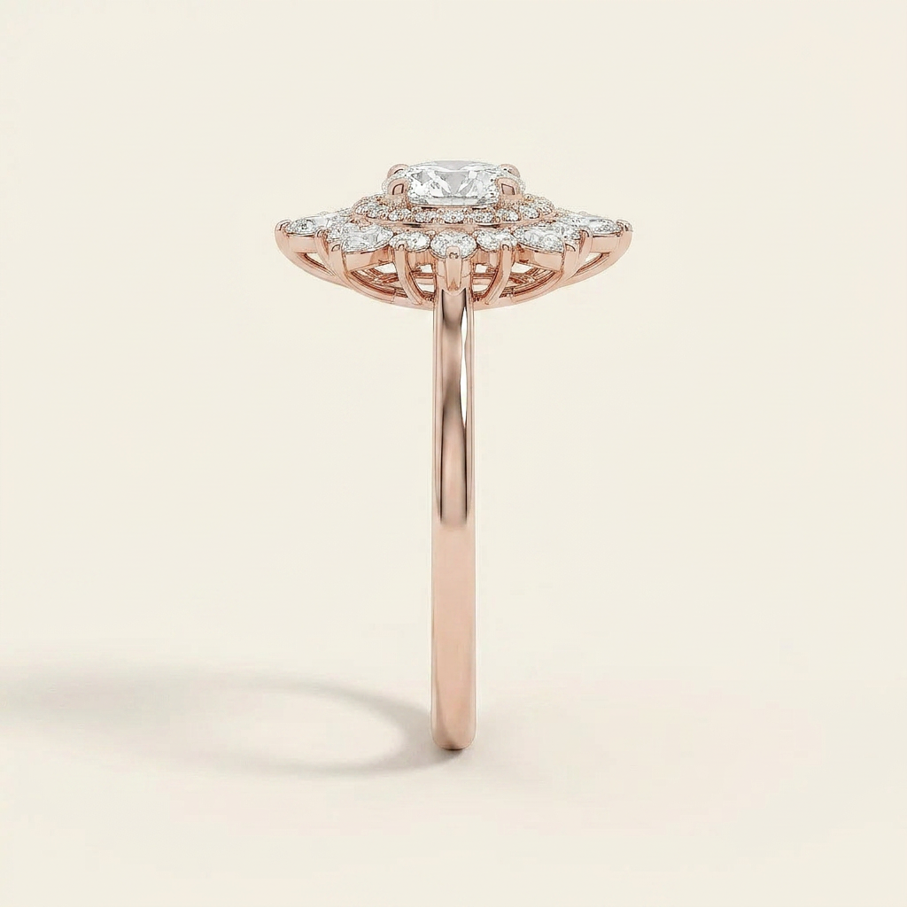 Moissanite 2.30 CT Round & Marquise Cut Diamond Cluster , Halo Ring