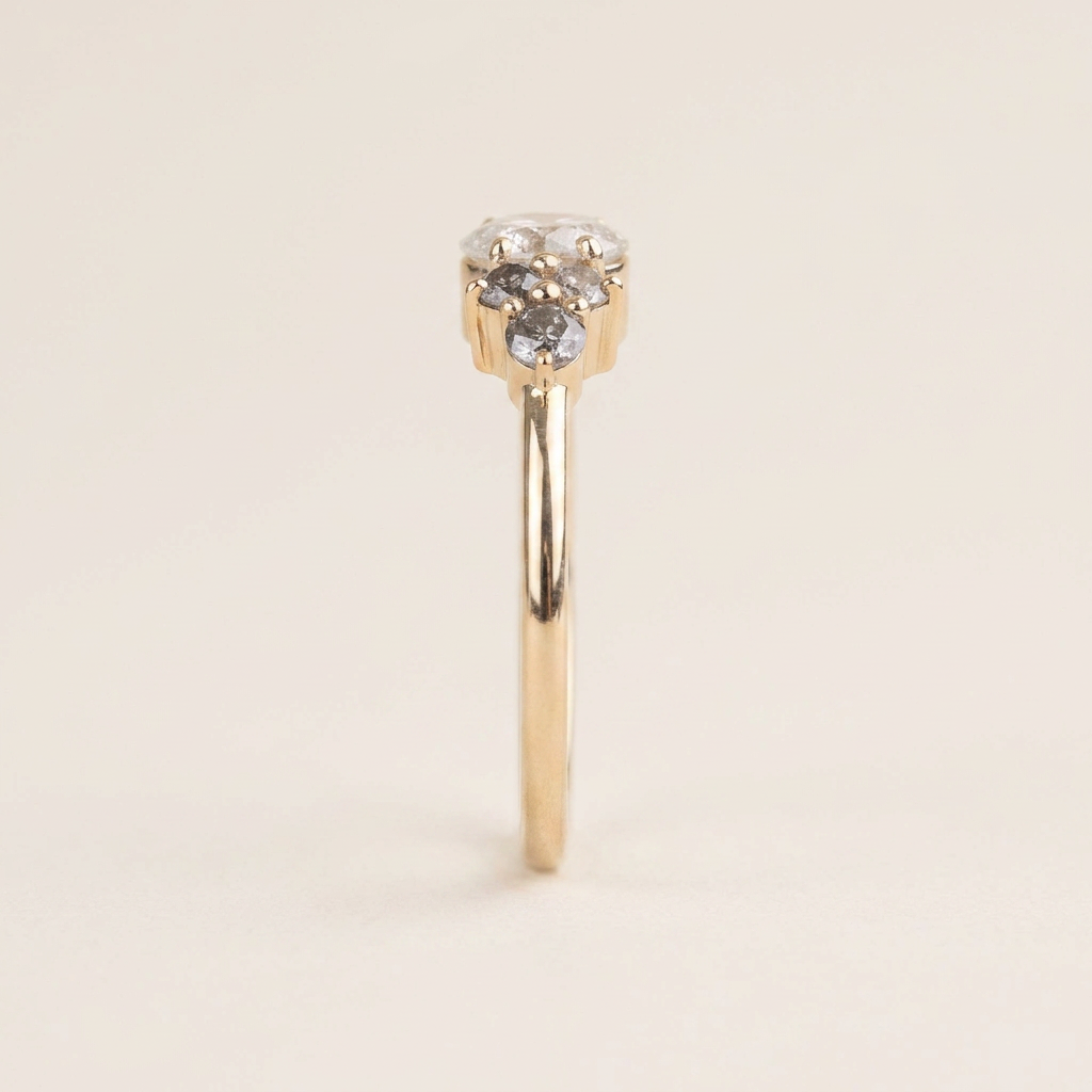1.55 CT Round Cut Salt and Pepper Diamond Cluster Ring