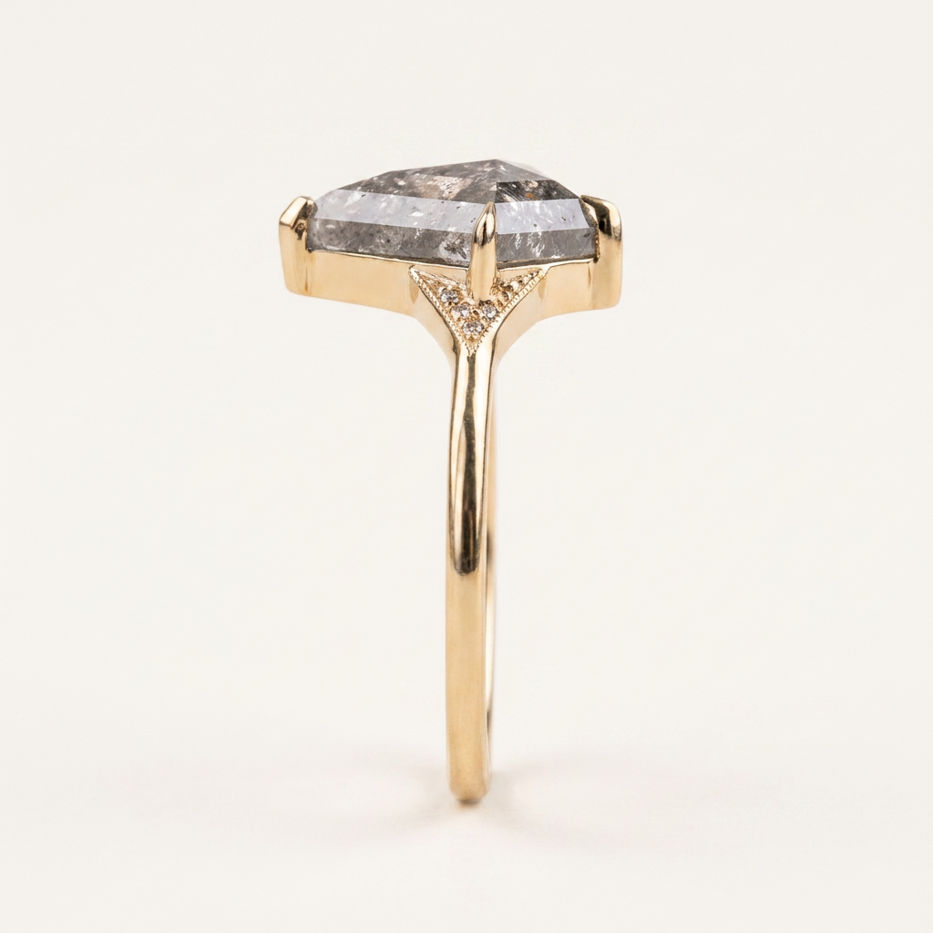 1.65 CT Kite Cut Salt and Pepper Diamond Solitaire Ring