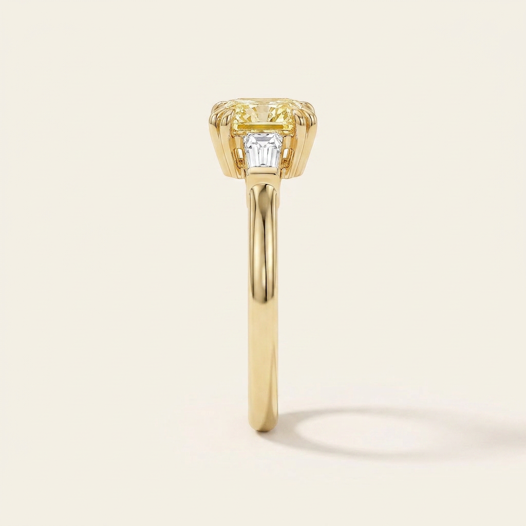 Moissanite 1.00 CT Cushion & Tapered Baguette Cut Diamond Three Stone Ring