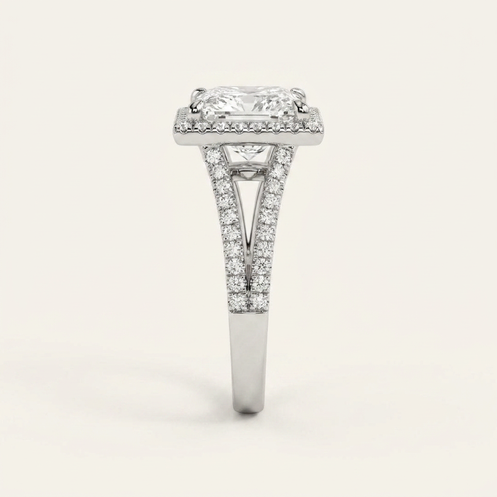 Moissanite 3.93 CT Princess & Round Cut Diamond Halo Ring