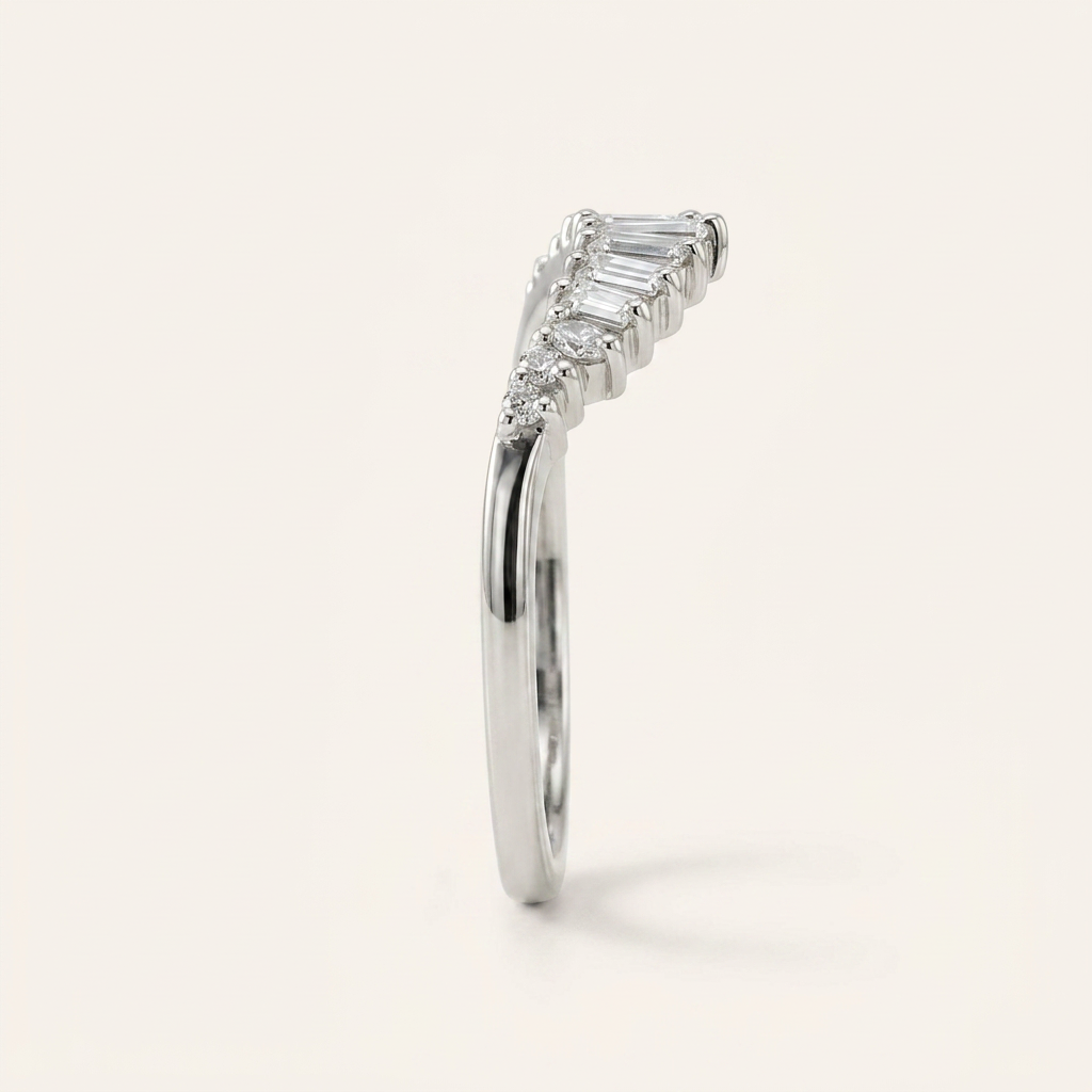 Moissanite 0.39 CT Baguette & Round Cut Diamond Ring