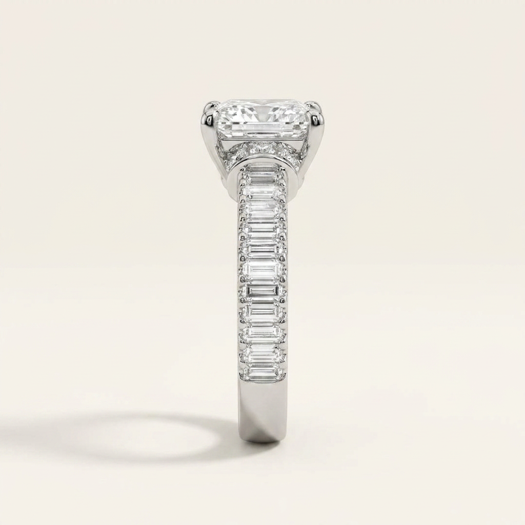 Moissanite 4.63 CT Princess & Baguette Cut Diamond Cluster Ring