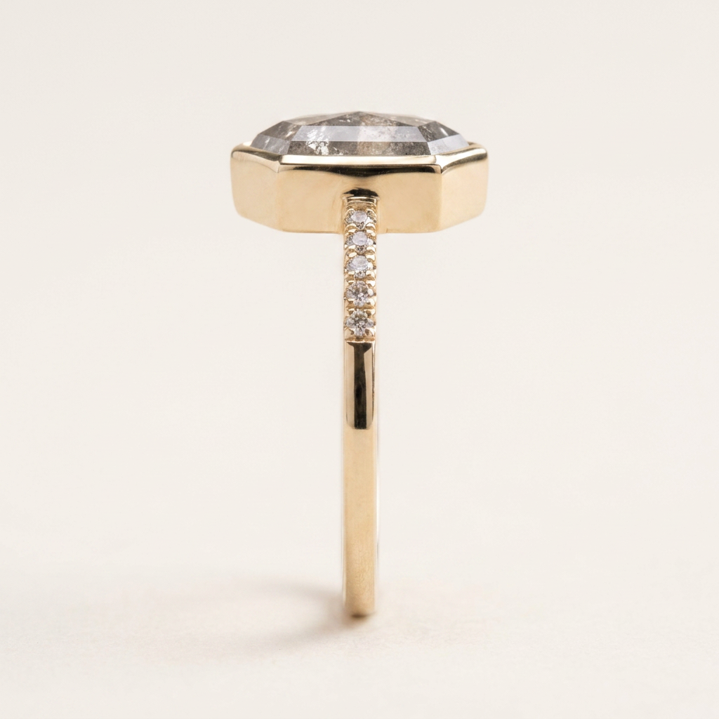 1.95 CT Hexagon Cut Salt and Pepper Diamond Solitaire Ring