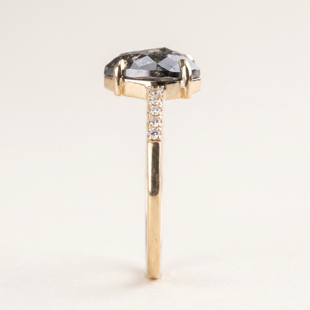 1.60 CT Pear Cut Salt and Pepper Diamond Solitaire Ring