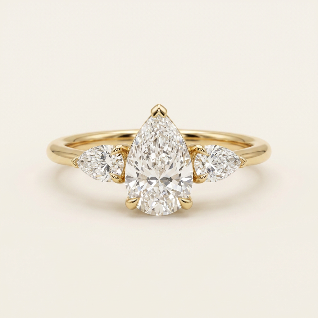 Lab Grown 1.50 CT Pear Cut Diamond Three Stone Ring