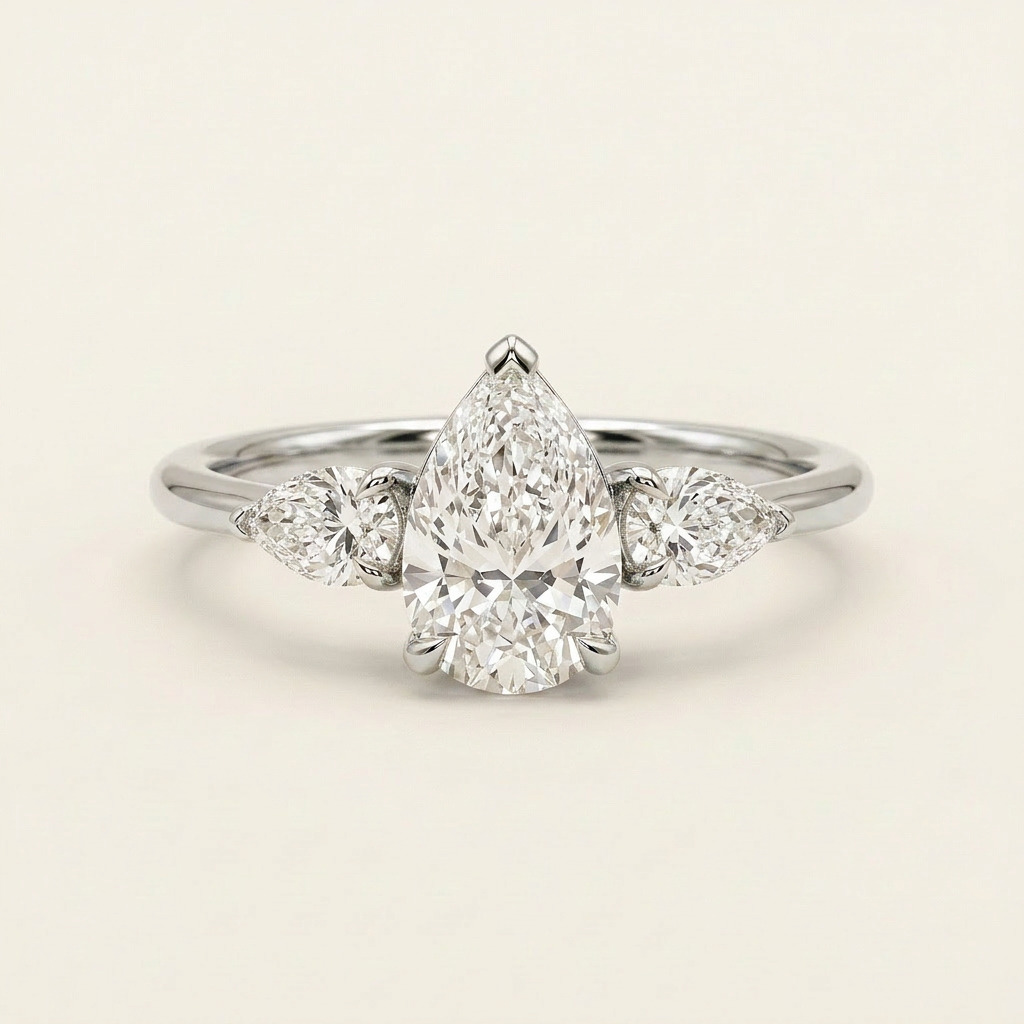 Lab Grown 1.50 CT Pear Cut Diamond Three Stone Ring