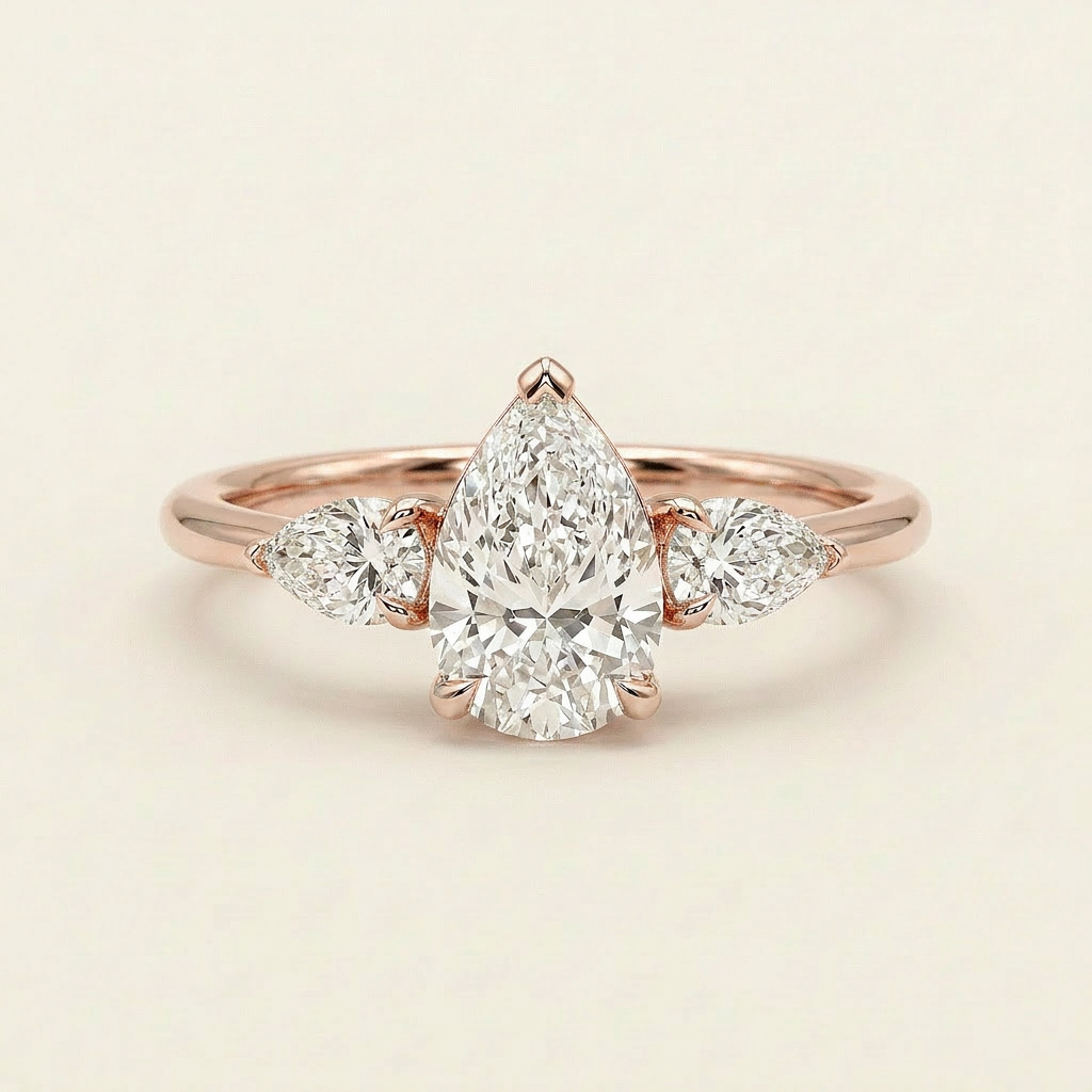 Lab Grown 1.50 CT Pear Cut Diamond Three Stone Ring