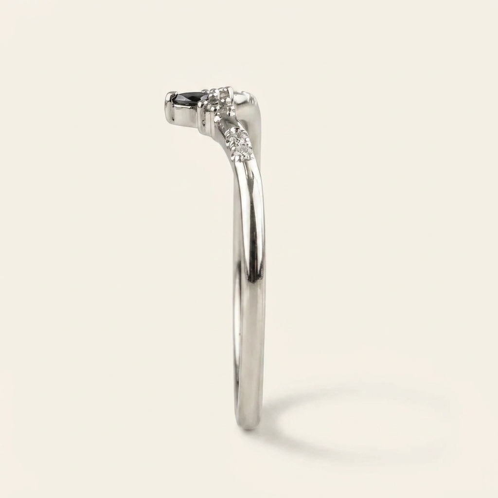 0.10 CT Marquise & Round Cut Salt and Pepper Diamond Ring