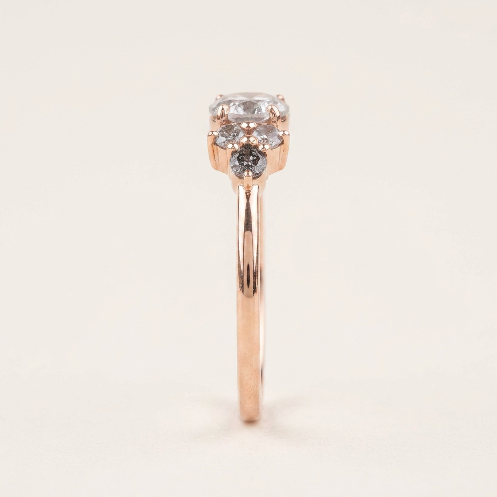 1.70 CT Round Cut Salt and Pepper Diamond Cluster Ring