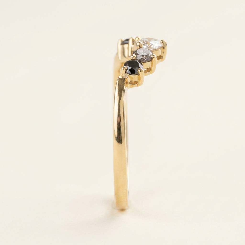 0.49 CT Round Cut Salt and Pepper Diamond Ring