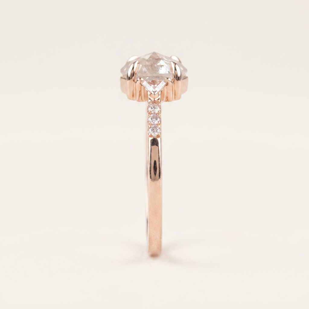 1.50 CT Hexagon & Triangle Cut Salt and Pepper Diamond Three Stone Ring (V-Artdeco)