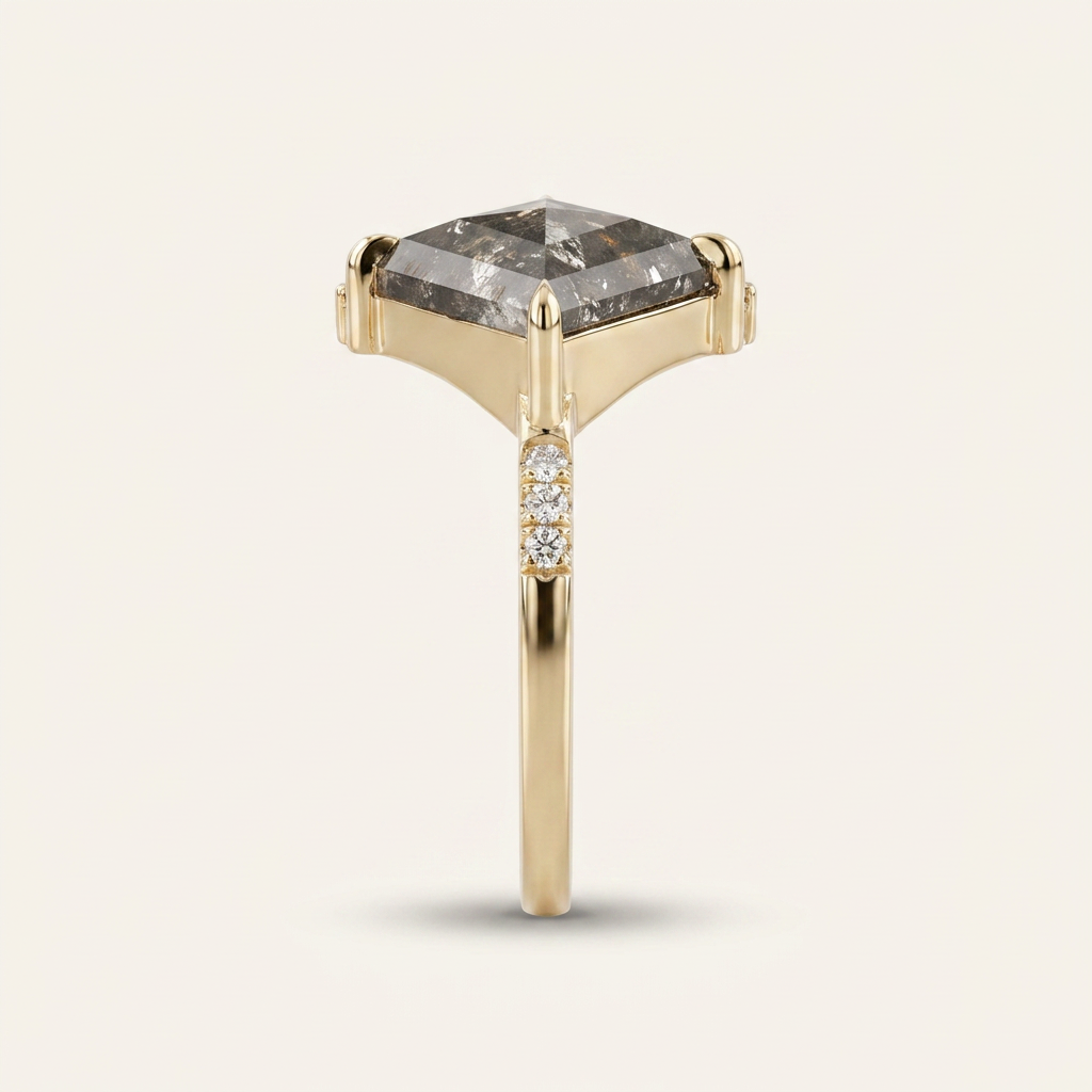 1.65 CT Kite & Round Cut Salt and Pepper Diamond Cluster Ring