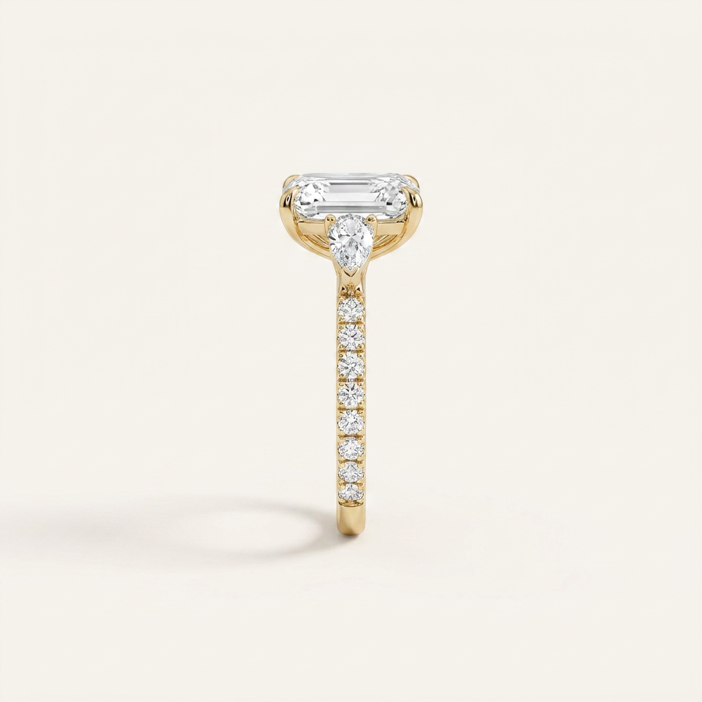 Lab Grown 3.00 CT Cushion & Pear Cut Diamond Three Stone Ring