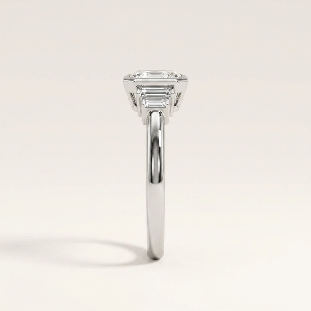 Moissanite 3.55 CT Asscher & Baguette Cut Diamond Cluster Five-Stone Ring