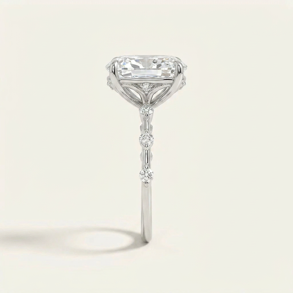 Moissanite 5.00 CT Cushion & Round Cut Diamond Solitaire Ring