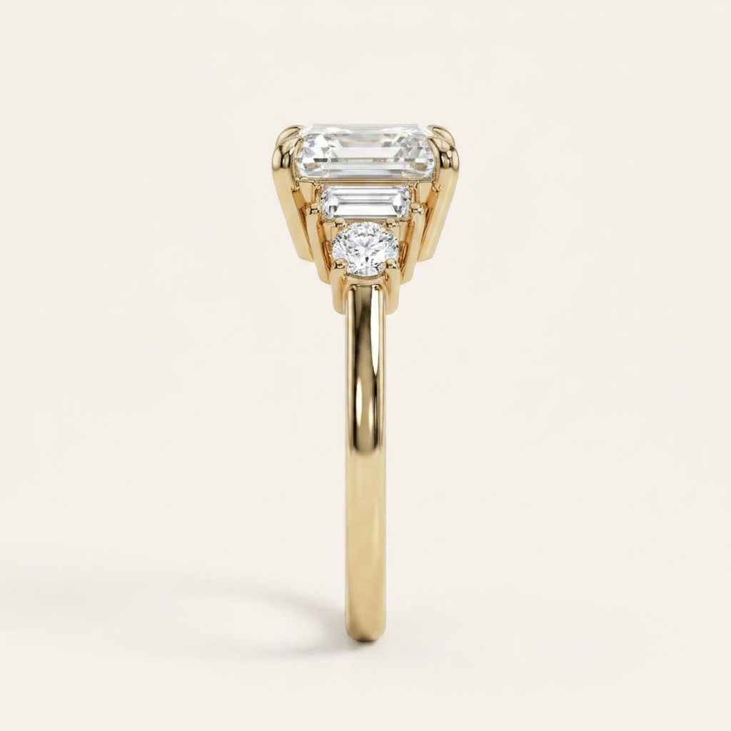 Moissanite 3.49 CT Princess & Baguette Cut Diamond Cluster Five-Stone Ring