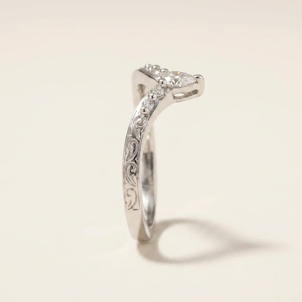 Moissanite 0.16 CT Pear & Round Cut Diamond Ring (V-Victorian)