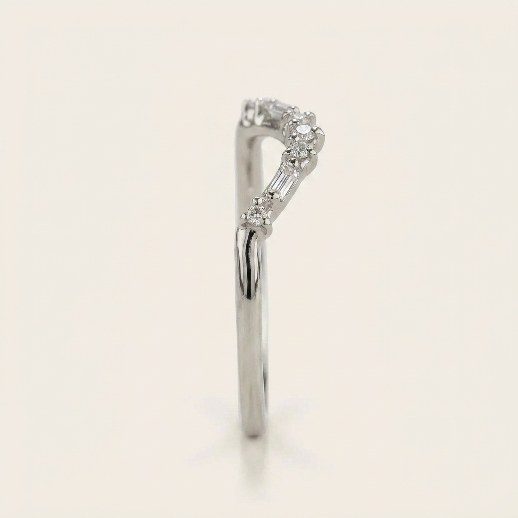 Moissanite 0.20 CT Baguette & Round Cut Diamond Ring (V-Edwardian)