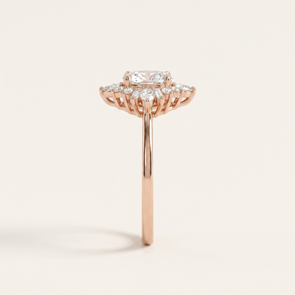 Moissanite 2.15 CT Oval & Round Cut Diamond Cluster Ring