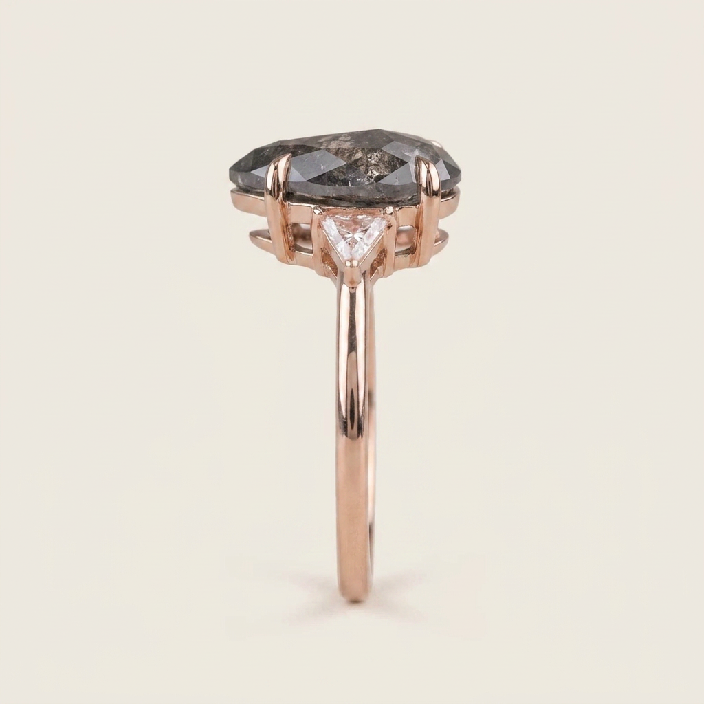 1.65 CT Pear & Triangle Cut Salt and Pepper Diamond Three Stone Ring