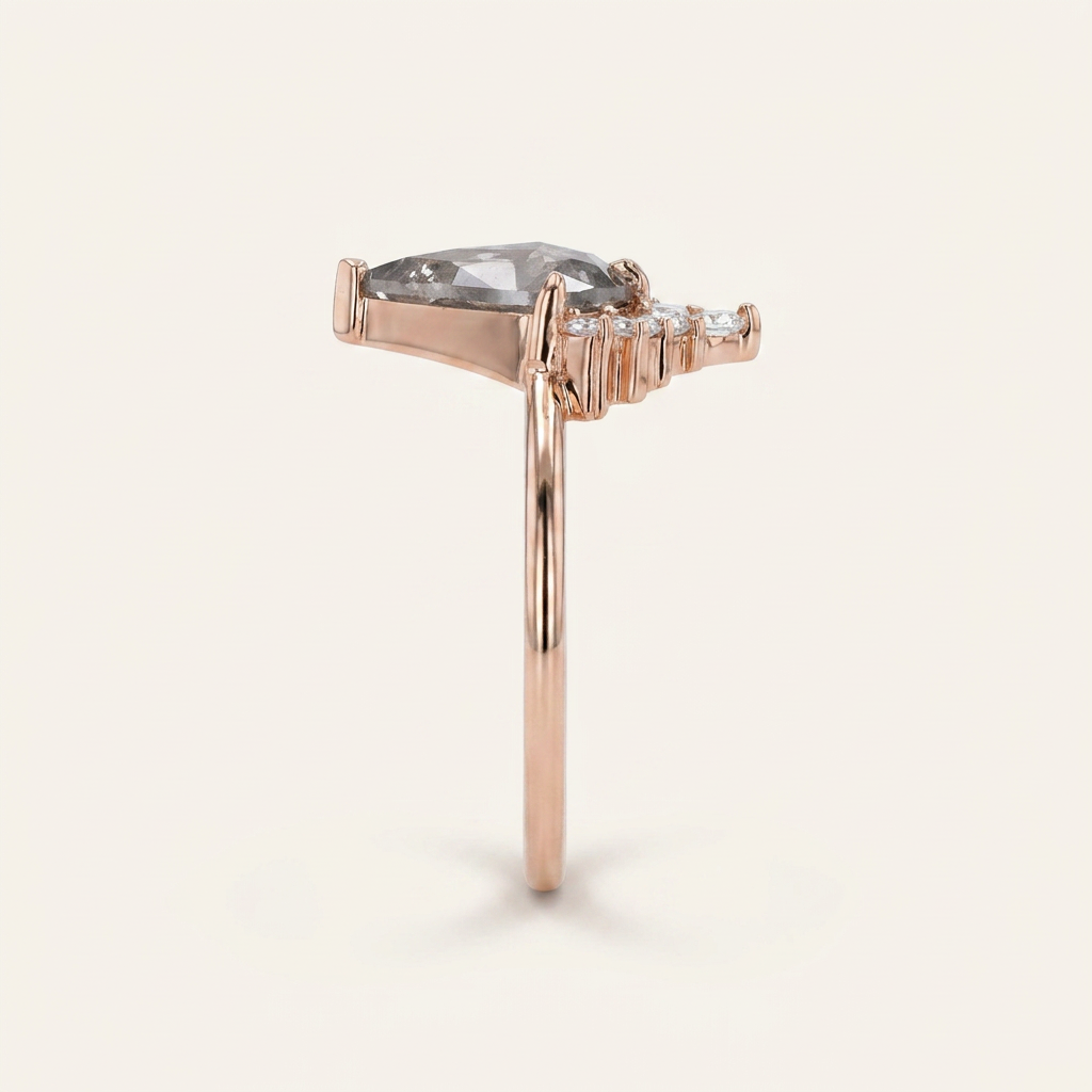 1.85 CT Kite & Princess Cut Salt and Pepper Diamond Cluster Ring