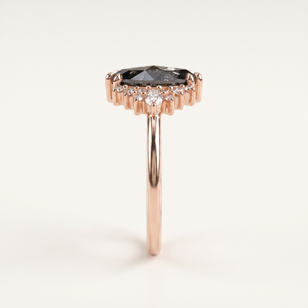 1.95 CT Marquise & Round Cut Salt and Pepper Diamond Cluster Ring