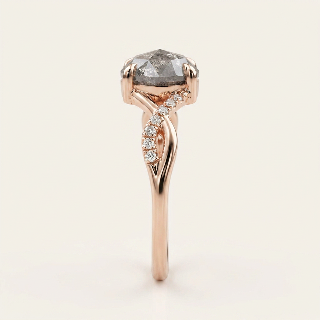 1.55 CT Oval Cut Salt and Pepper Diamond Solitaire Ring