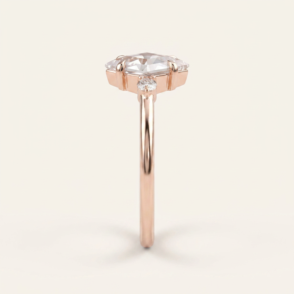 1.80 CT Kite & Round Cut Salt and Pepper Diamond Three Stone Ring