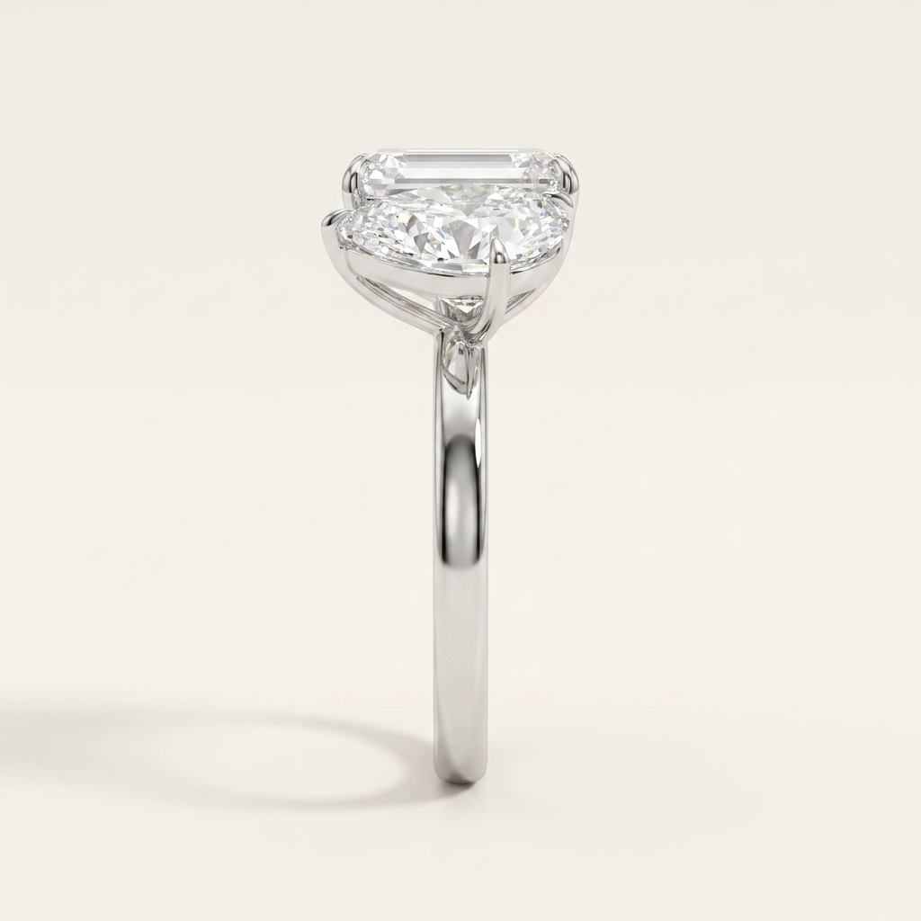 Moissanite 2.85 CT Pear & Emerald Cut Diamond Toi Et Moi Ring