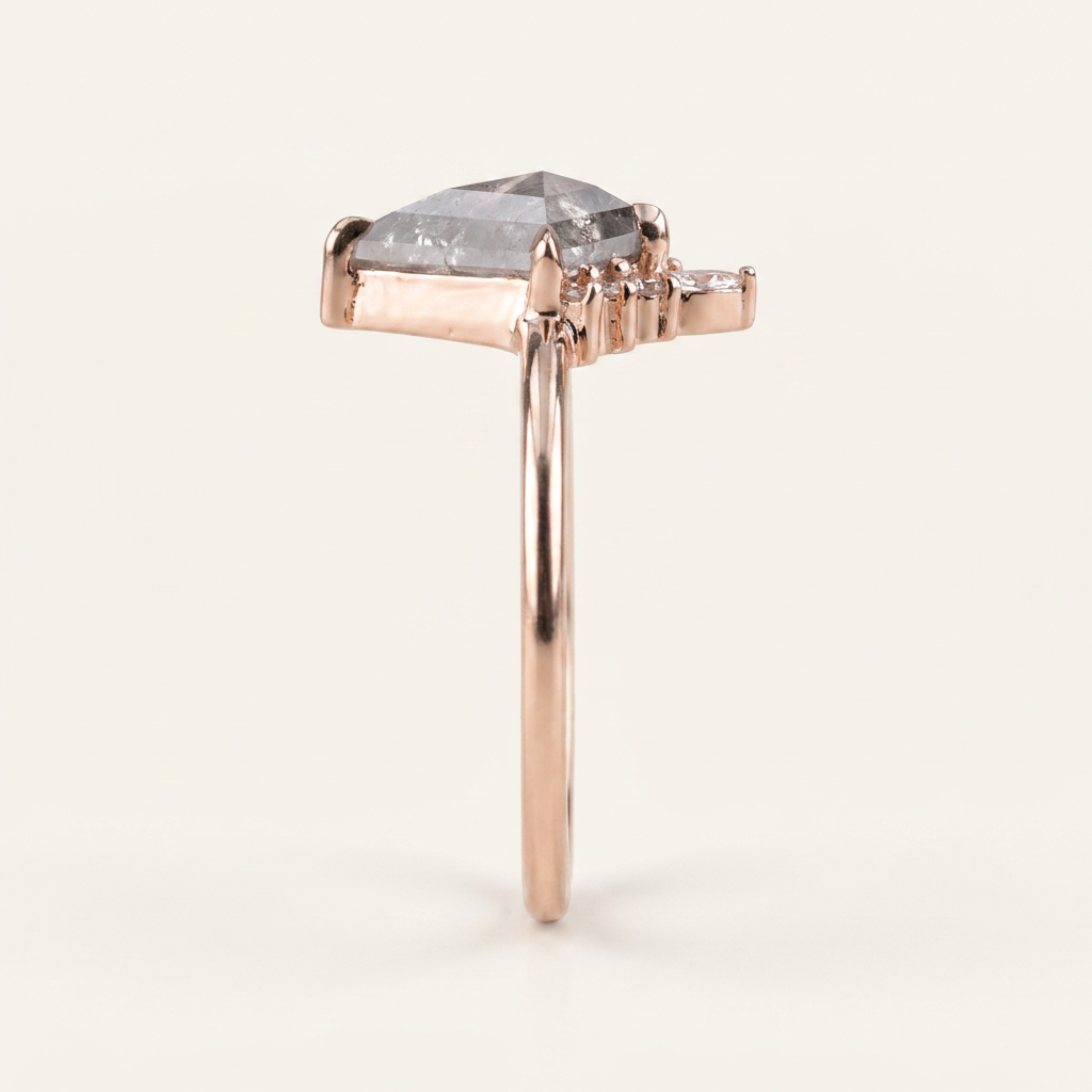 1.75 CT Kite & Round Cut Salt and Pepper Diamond Cluster Ring